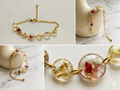 Handmade Resin Round Link Bracelet – Rose Petals & Gold-Tone Foil | Gold Chain