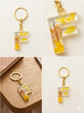 Handmade Resin Letter Keychain – Yellow Sunshine with Dried Flowers | Custom Initial A-Z