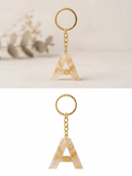 Handmade Resin Letter Keychain – Pearl White with Gold-Tone Foil Flakes | Custom Initial A-Z