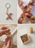 Handmade Resin Letter Keychain – Floral Confetti with Gold-Tone Foil | Custom Initial A-Z