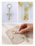 Handmade Resin Letter Keychain – Light Sky Blue with Gold-Tone Foil Flakes | Custom Initial A-Z