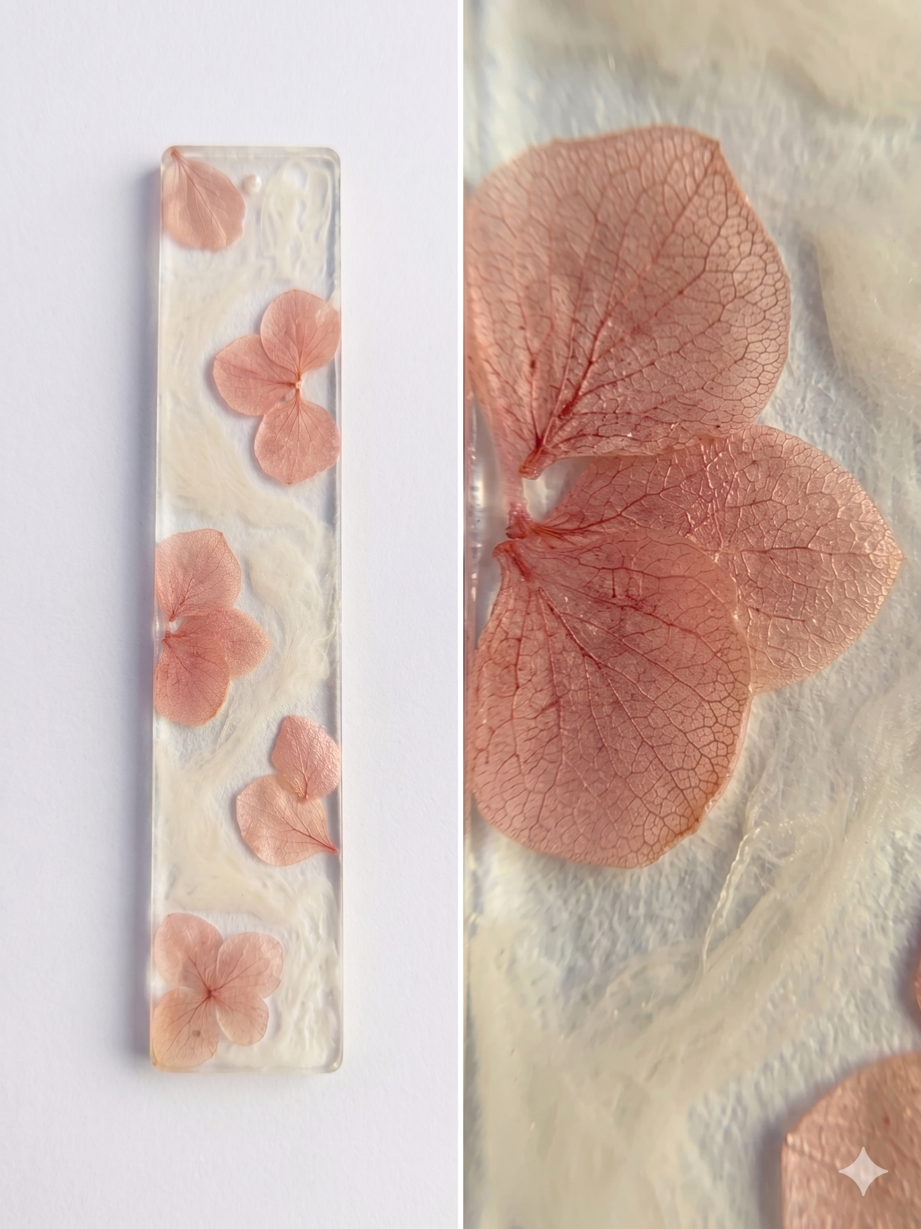 Handmade Resin Bookmark – Pink Hydrangea Pressed Flowers | Crystal Clear
