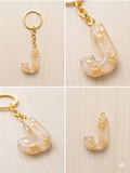 Handmade Resin Letter Keychain – Champagne Peach with Gold-Tone Foil Flakes | Custom Initial A-Z