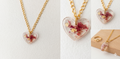 Handmade Resin Heart Pendant Necklace – Crushed Rose Petals with Gold-Tone Foil & Gold Chain