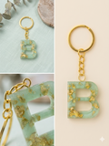 Handmade Resin Letter Keychain – Mint Green with Gold-Tone Foil Flakes | Custom Initial A-Z