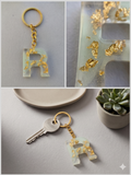 Handmade Resin Letter Keychain – Mint Green with Gold-Tone Foil Flakes | Custom Initial A-Z