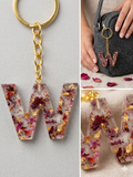 Handmade Resin Letter Keychain – Floral Confetti with Gold-Tone Foil | Custom Initial A-Z