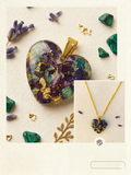 Handmade Resin Heart Pendant Necklace – Multi-Color Dried Flowers with Gold-Tone Foil & Gold Chain
