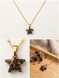 Handmade Resin Star Pendant Necklace – Crushed Dried Flowers with Gold-Tone Foil & Gold Chain