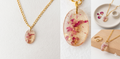 Handmade Resin Oval Pendant Necklace – Pink Rose Petals | Gold-Tone Chain