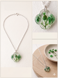 Handmade Resin Clover Pendant Necklace – Green Dried Botanicals | Silver-Tone Chain