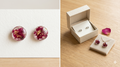 Handmade Resin Stud Earrings – Crushed Rose Petals with Gold-Tone Foil | Round Studs