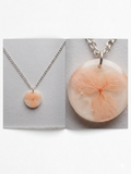 Handmade Resin Round Pendant Necklace – Real Peach Hydrangea Flower with Silver-Tone Chain