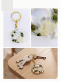 Handmade Resin Letter Keychain – White & Green Dried Flowers | Custom Initial A-Z